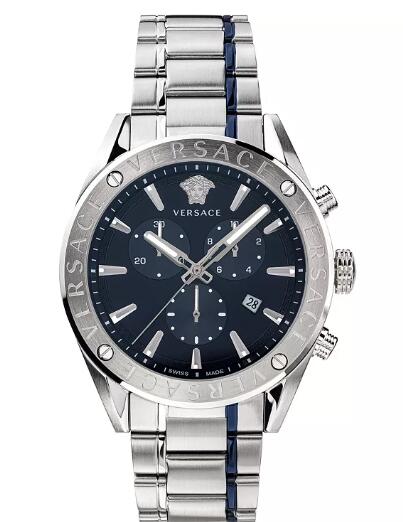 Cheap Versace Mens Swiss V Chrono Two Tone Stainless Steel Bracelet Watch 44mm Replica