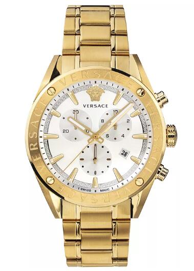Cheap Versace Mens Swiss V Chrono Gold Ion Plated Stainless Steel Bracelet Watch 44mm Replica