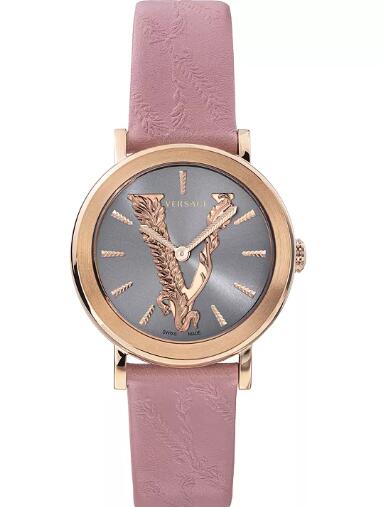 Cheap Versace Womens Swiss Virtus Pink Leather Strap Watch 36mm Replica