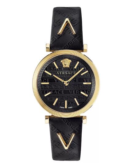 Cheap Versace Womens Swiss V Twist Black Leather Strap Watch 36mm Replica