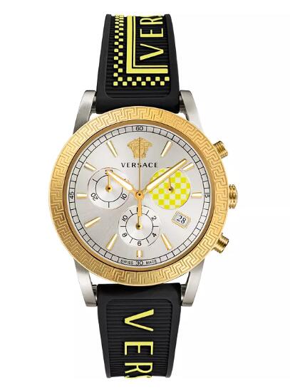 Cheap Versace Mens Swiss Chronograph Sport Tech Black Silicone Strap Watch 40mm Replica