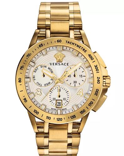 Cheap Versace Mens Swiss Chronograph Sport Tech Gold Ion Plated Stainless Steel Bracelet Watch 45mm Replica