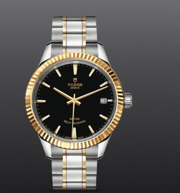 Fake Watch Tudor Style 34mm steel case yellow gold bezel m12313 0005