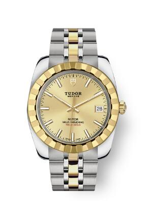 Tudor Classic Date Watch Replica 38 mm steel case Yellow gold bezel m21013 0002