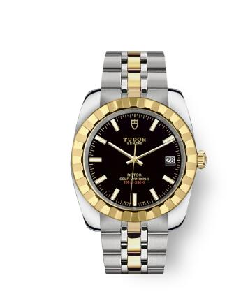Tudor Classic Date Watch Replica 38 mm steel case Yellow gold bezel m21013 0003