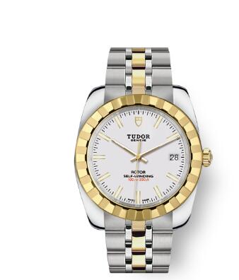 Tudor Classic Date Watch Replica 38 mm steel case Yellow gold bezel m21013 0004