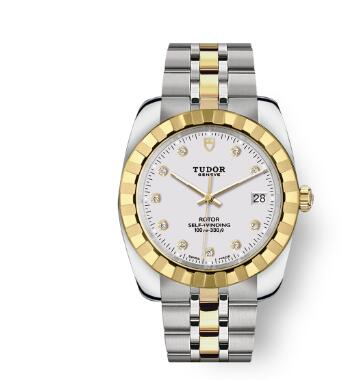 Tudor Classic Date Watch Replica 38 mm steel case White diamond set dial m21013 0006