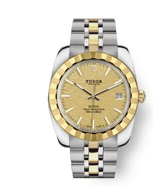 Tudor Classic Date Watch Replica 38 mm steel case Yellow gold bezel m21013 0008