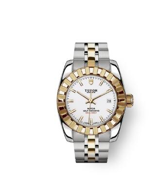 Tudor Classic Date Watch Replica 28 mm steel case Yellow gold bezel m22013 0004