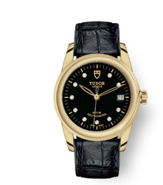 Cheap Tudor Glamour Date Review Replica Watch 36 mm yellow gold case Diamond set dial m55008 0008