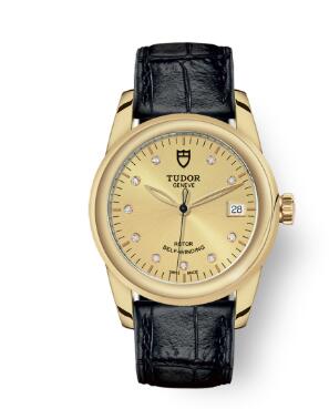Cheap Tudor Glamour Date Review Replica Watch 36 mm yellow gold case Diamond set dial m55008 0012