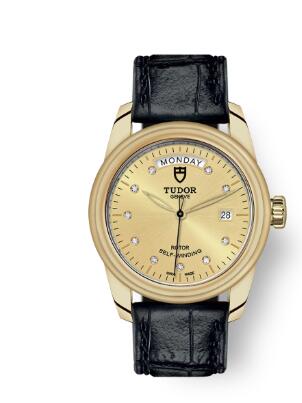 Cheap Tudor Glamour Date Day Review Replica Watch 39 mm yellow gold case Diamond set dial m56008 0015