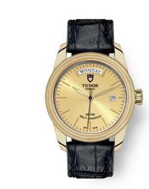 Cheap Tudor Glamour Date Day Review Replica Watch 39 mm yellow gold case Yellow gold bezel m56008 0016