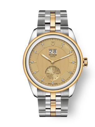Buy Tudor Glamour Double Date Review Replica Watch for sale 42 mm steel case Diamond set dial m57103 0006