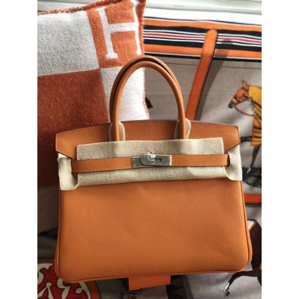 Hermes Birkin 35cm Epsom leather Handbags Orange Silver Replica Handbags Hermes Birkins 35CM Epsom