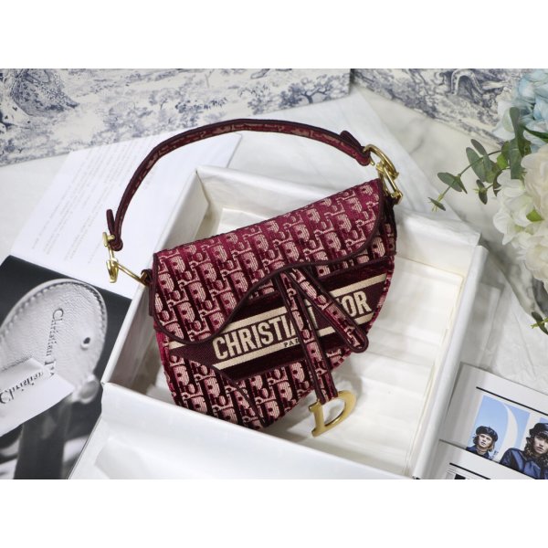 Christian Dior Top Quality Saddle Wine Red Bags Replica Handbags Dior Saddle