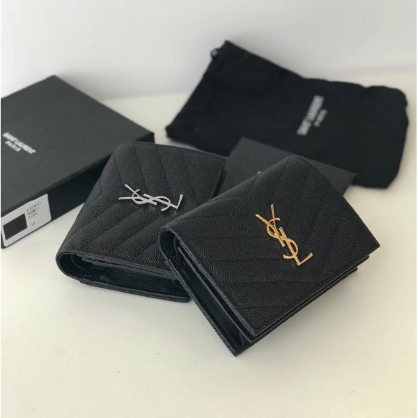 Fake YSL Saint Laurent Short MONOGRAM 459738 Black Wallet Replica Handbags YSL WalletCard