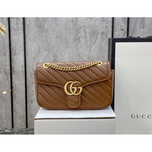 Gucci Replica GG Marmont 443497 small matelasse shoulder brown bag Replica Handbags Gucci GG Marmont