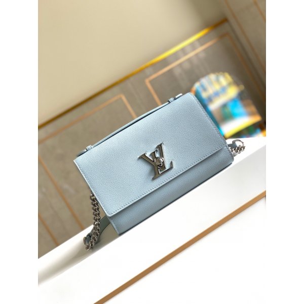 Louis Vuitton Fake Clutch Lockme M56136 Olympe Blue Leather Replica Handbags Louis Vuitton Lockme