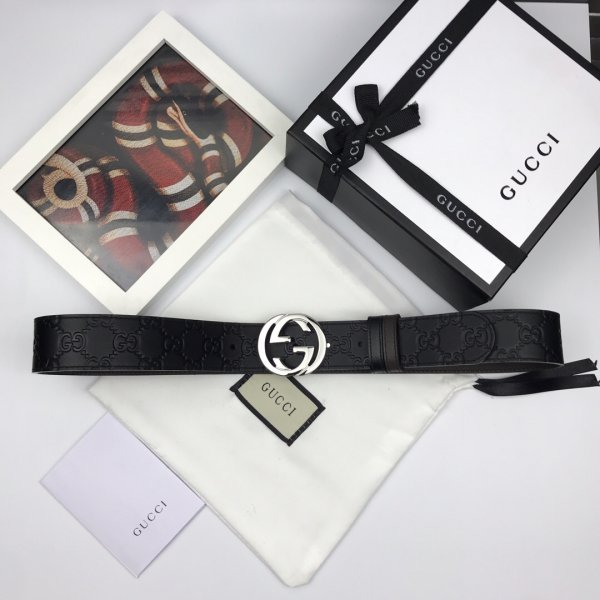 7 Star Gucci 37mm Replica Interlocking G Buckle Leather black Belt Replica Handbags Gucci Belts