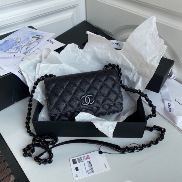 CC Replica Wallet on Chain Shoulder AP1954 Black Bags Replica Handbags Ch 