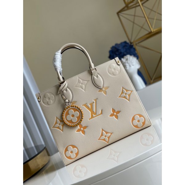Louis Vuitton Fashion Onthego MM M45717 CreamSaffron Bag Replica Handbags Louis Vuitton New Bags