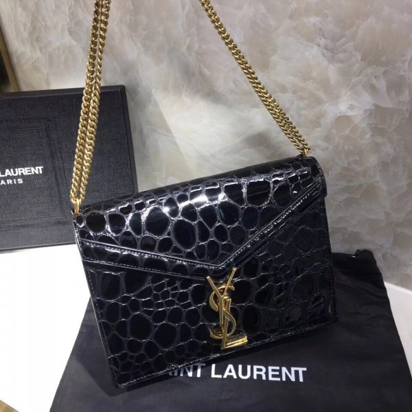 Saint Laurent Replicas cassandra monogram clasp bag 532750 black glod Replica Handbags YSL Shoulder