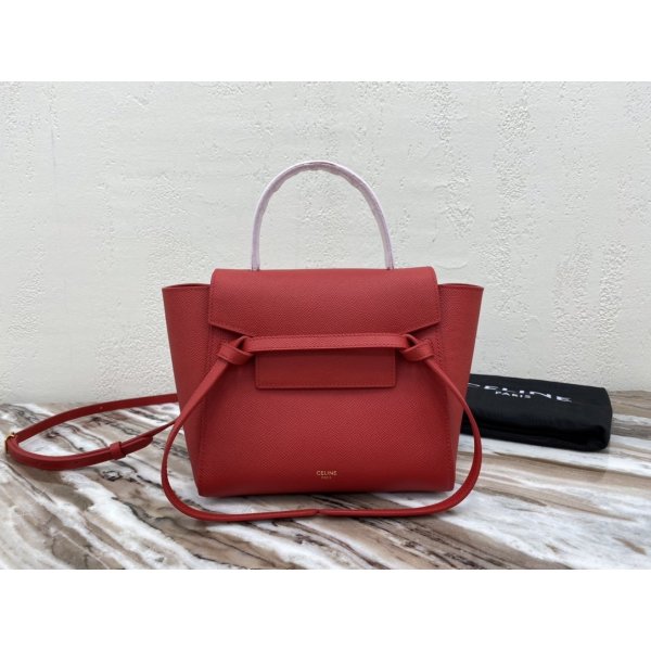 Celine cheap nano belt red bag in grained calfskin Replica Handbags Celine Nano