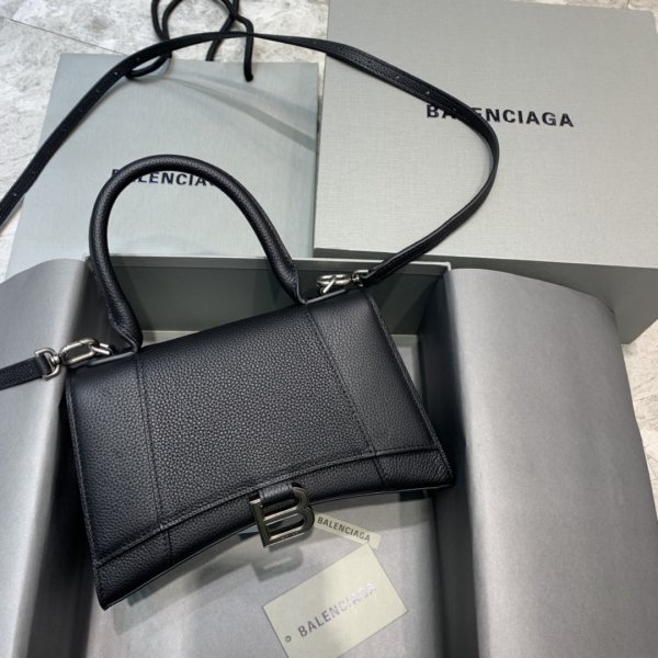 Replica Balenciaga Hourglass Top Handle Bag Lychee pattern black Replica Handbags Balenciaga Hourglass