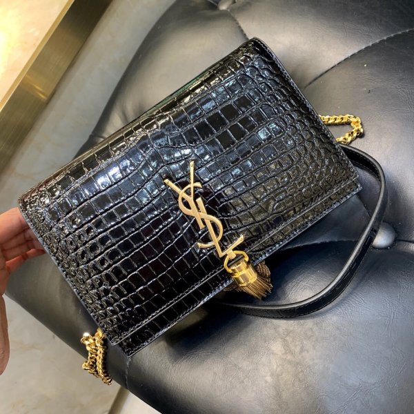 Replicas YSL Monogram chain wallet black 19cm grain de poudre Replica Handbags YSL Shoulder