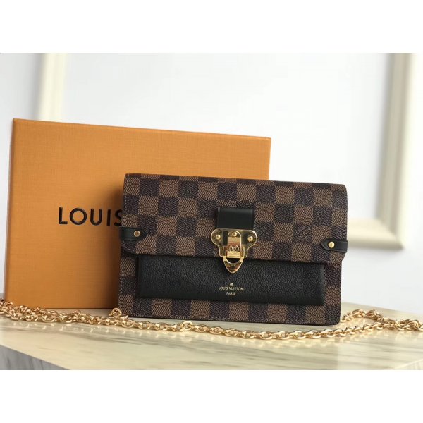 Louis Vuitton Replica Vavin Chain Wallet Damier Ebene N60221 Brown Replica Handbags Louis Vuitton Damier Canvas