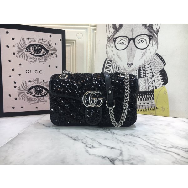 Gucci GG Marmont Super Mini 446744 Designer Black Handbags Replica Handbags Gucci GG Marmont