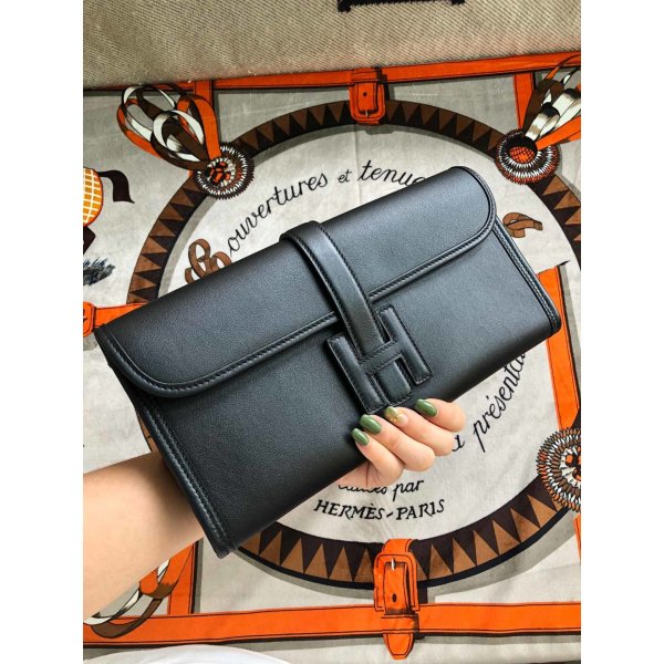 Replica Hermes Bags Store Jige 29cm Swift Leather Black Replica Handbags Hermes Clutchs