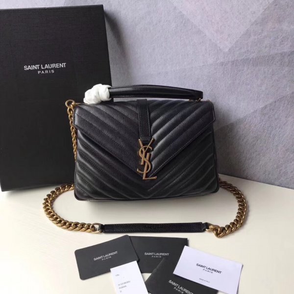 Cheap Replica YSL 5860057 24cm Gold chain Black bag Replica Handbags YSL Shoulder