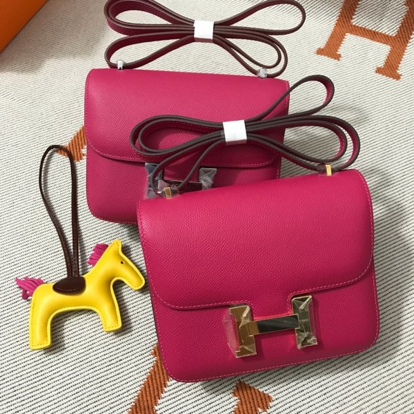 Hermes Constance Bag 18cm Epsom Leather Rose Replica Handbags Hermes Constance 18cm