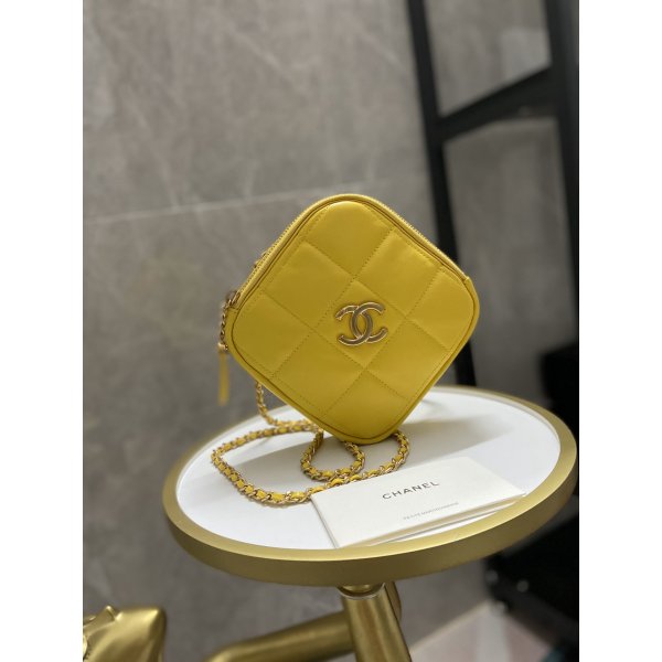 CC Small Diamond Replica Bag Yellow grained calfskin & gold tone Replica Handbags Ch 