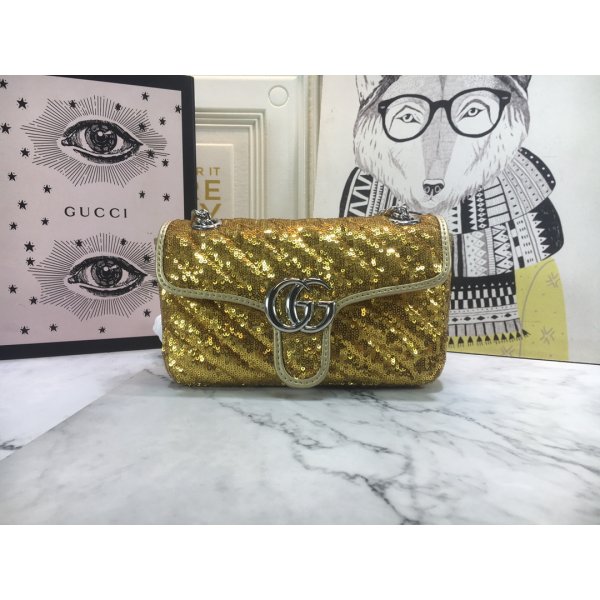 Shop yellow Gucci GG Marmont matelasse mini replica bag Replica Handbags Gucci GG Marmont