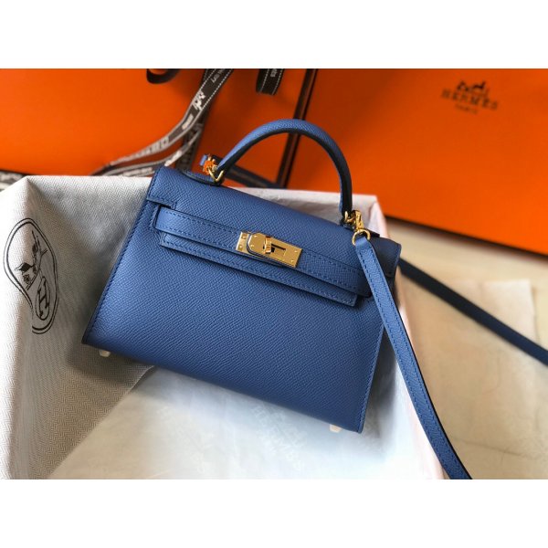 Hermes Blue Mini Kelly Replica Handbag Epsom leather Replica Handbags Hermes Kelly Mini Kelly