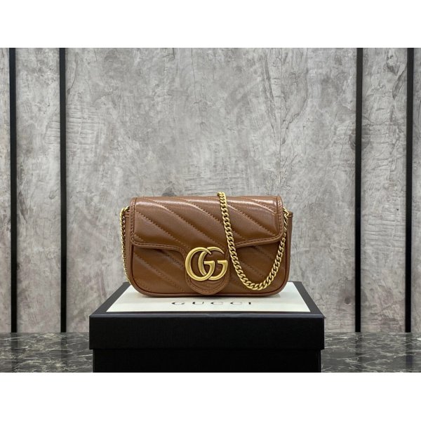 Gucci Replica GG Marmont 476433 matelasse super mini brown bag Replica Handbags Gucci GG Marmont