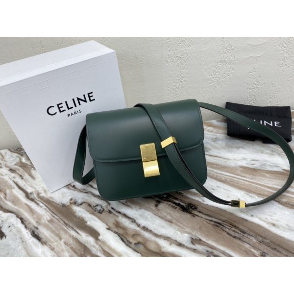 Celine Cheap Teen Classic Box ArmyGreen shoulder bag Replica Handbags Celine Classic