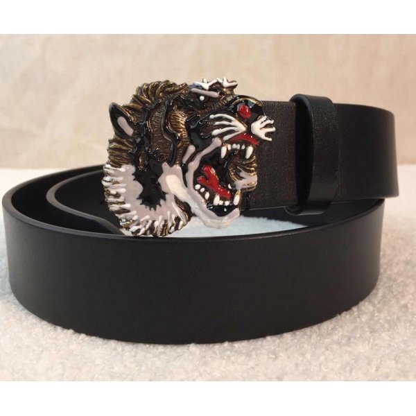 Gucci Replica Leather belt with tiger buckle black Replica Handbags Gucci Belts