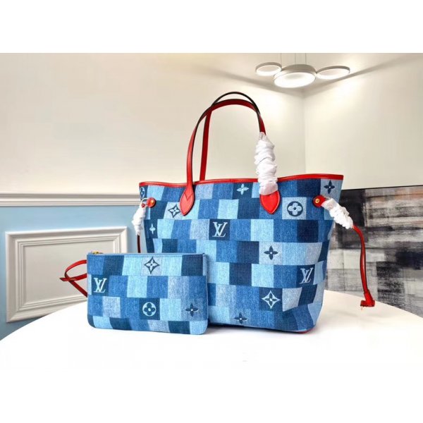 Replica LV Neverfull MM Autres Toiles Monogram BlueRed Replica Handbags Louis Vuitton Shopping bagNeverfull