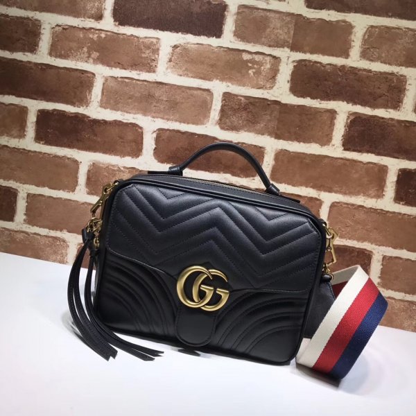 Top Quality Gucci Replica 498100 Leather GG Marmont Small Shoulder Bag Replica Handbags Gucci GG Marmont