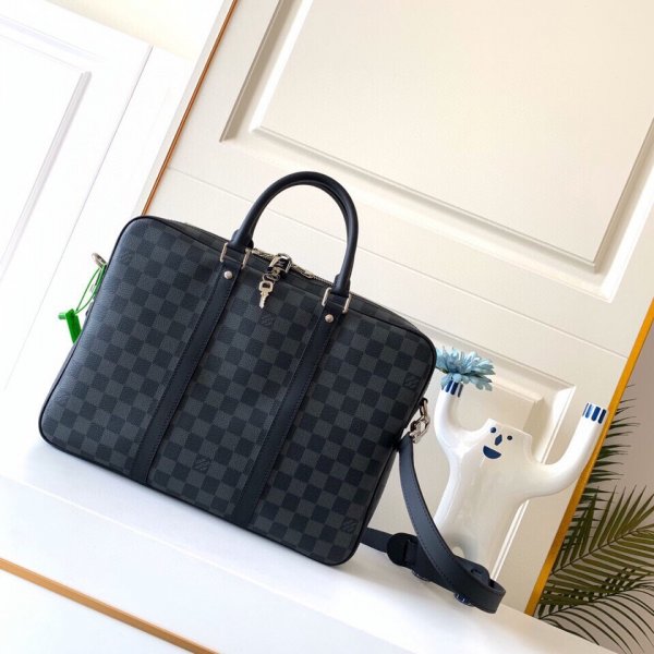 Louis Vuitton Porte Documents Voyage PM Damier N41478 Graphite Canvas Replica Handbags Louis Vuitton Damier Canvas