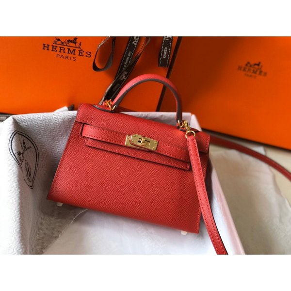 Replica Hermes Red Mini Kelly Handbag Epsom leather Replica Handbags Hermes Kelly Mini Kelly