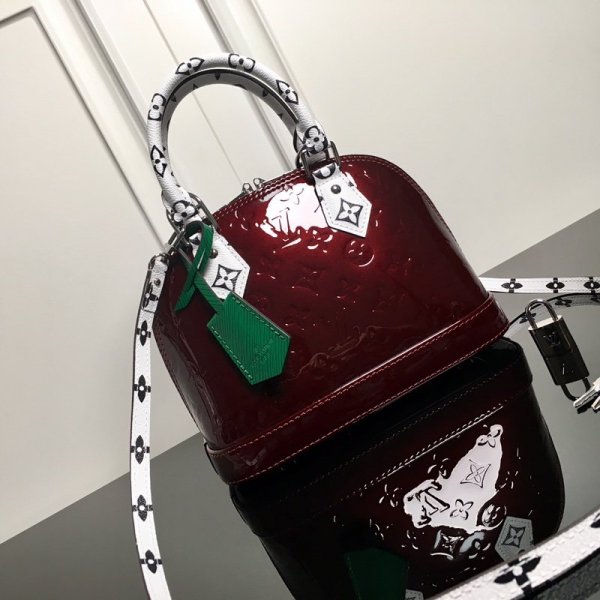 Luxury Louis Vuitton Alma BB Monogram Vernis Leather M90447 Red Wine Replica Handbags Louis Vuitton Alma