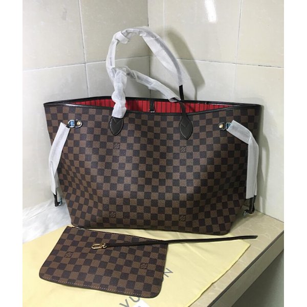 AAA+ Louis Vuitton Wholesale Neverfull GM Damier Ebene N41357 Brown Replica Handbags Louis Vuitton Shopping bagNeverfull