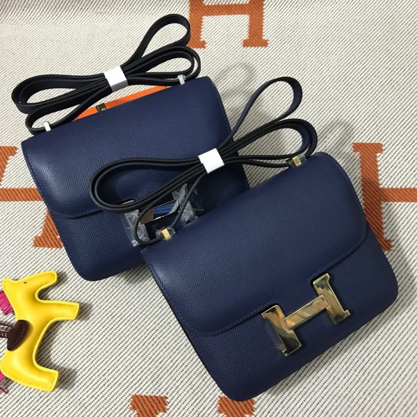Hermes Constance Bag 18cm Epsom Leather dark blue Replica Handbags Hermes Constance 18cm