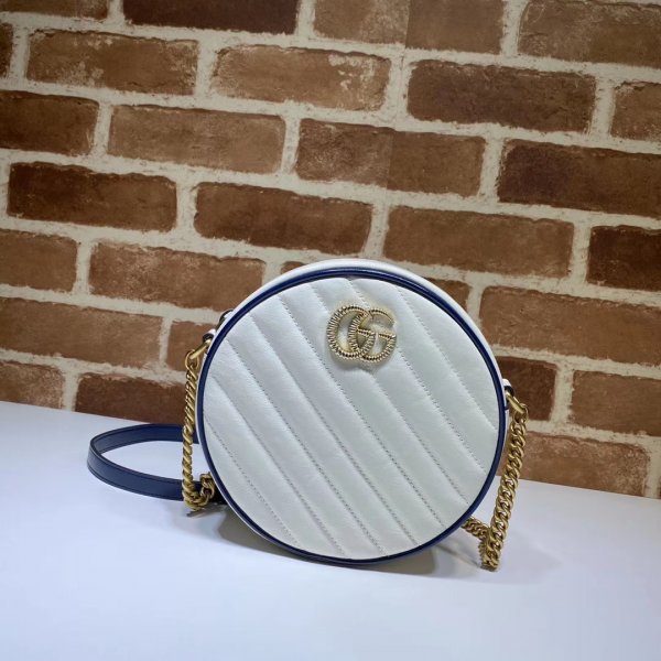 AAA+ 550154 Gucci GG Marmont Round Shoulder Bag Matelasse White Leather Replica Handbags Gucci GG Marmont