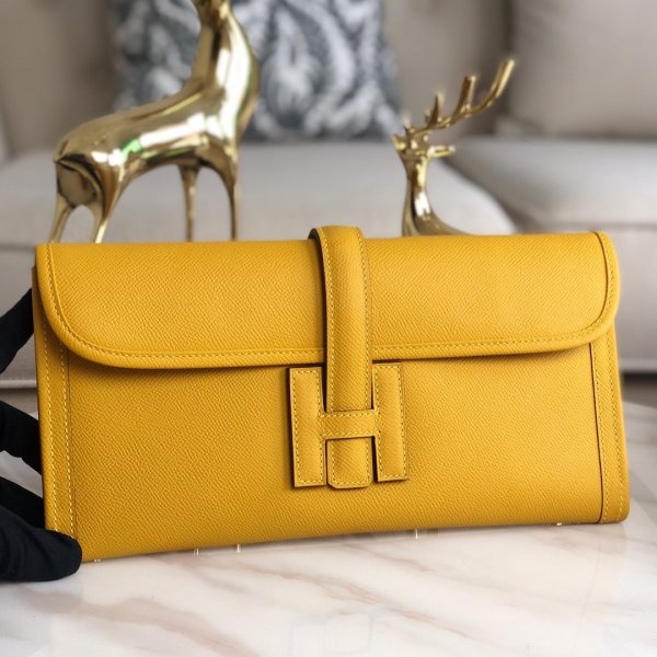 High Quality AAA Replica Hermes Jige 29cm Epsom Leather Yellow Replica Handbags Hermes Clutchs